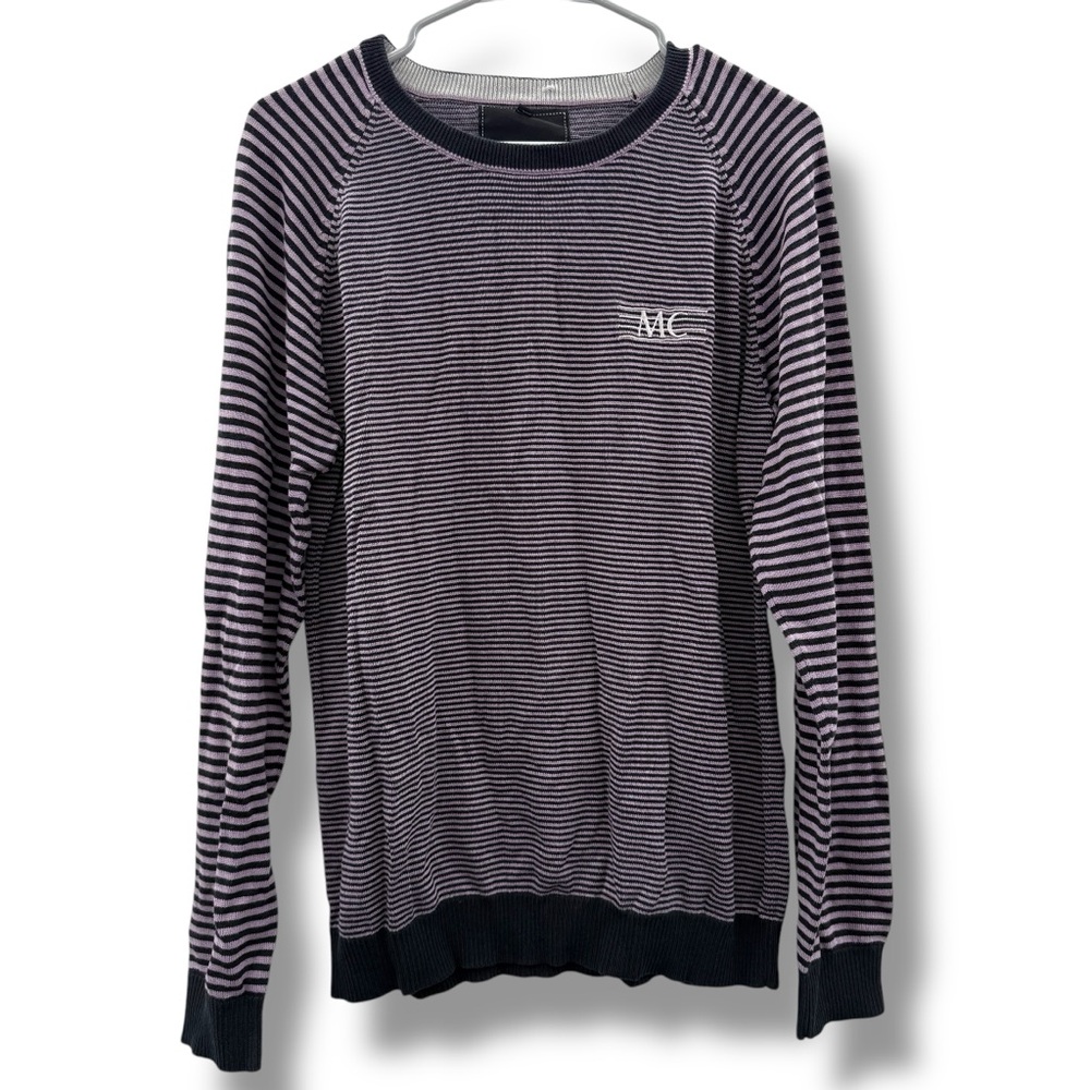 Master Class Men's Purple & Black Striped Long‎ Sleeve Pullover Sweater Sz XL